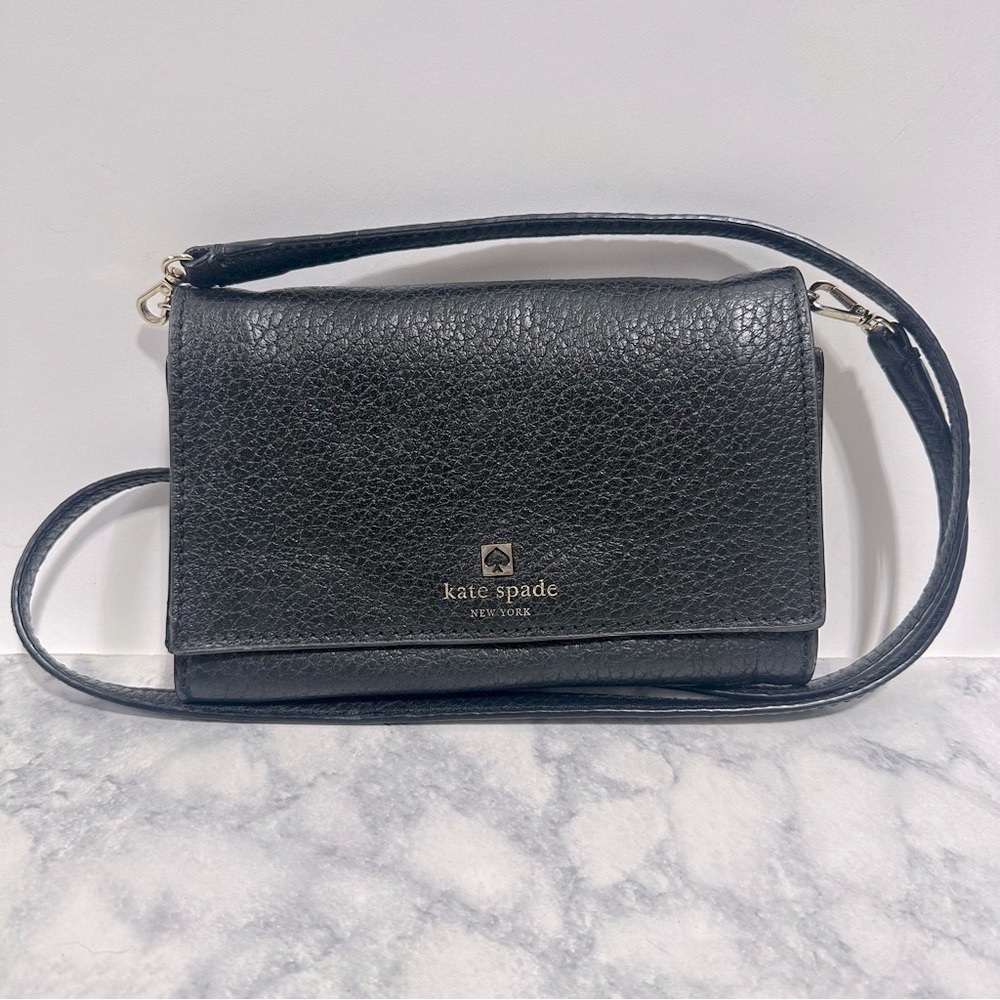 Kate Spade Southport Avenue Natalie Crossbody clutch Black leather bag wallet